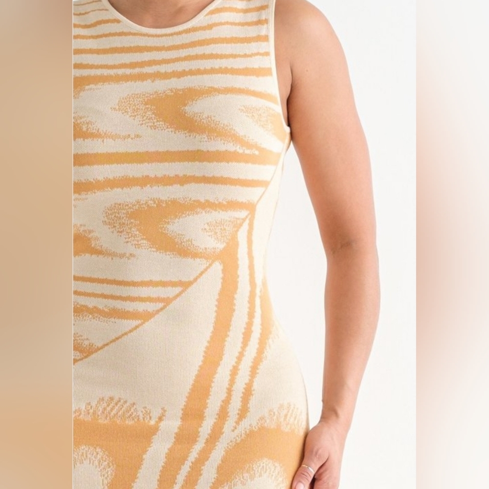 Wave Jacquard Dress Mustard Beige S M L New - Picture 5 of 7